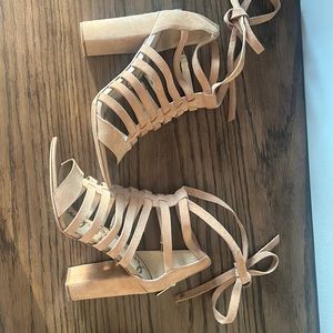 Sam Edelman Suede Lace Up Heels in Tan